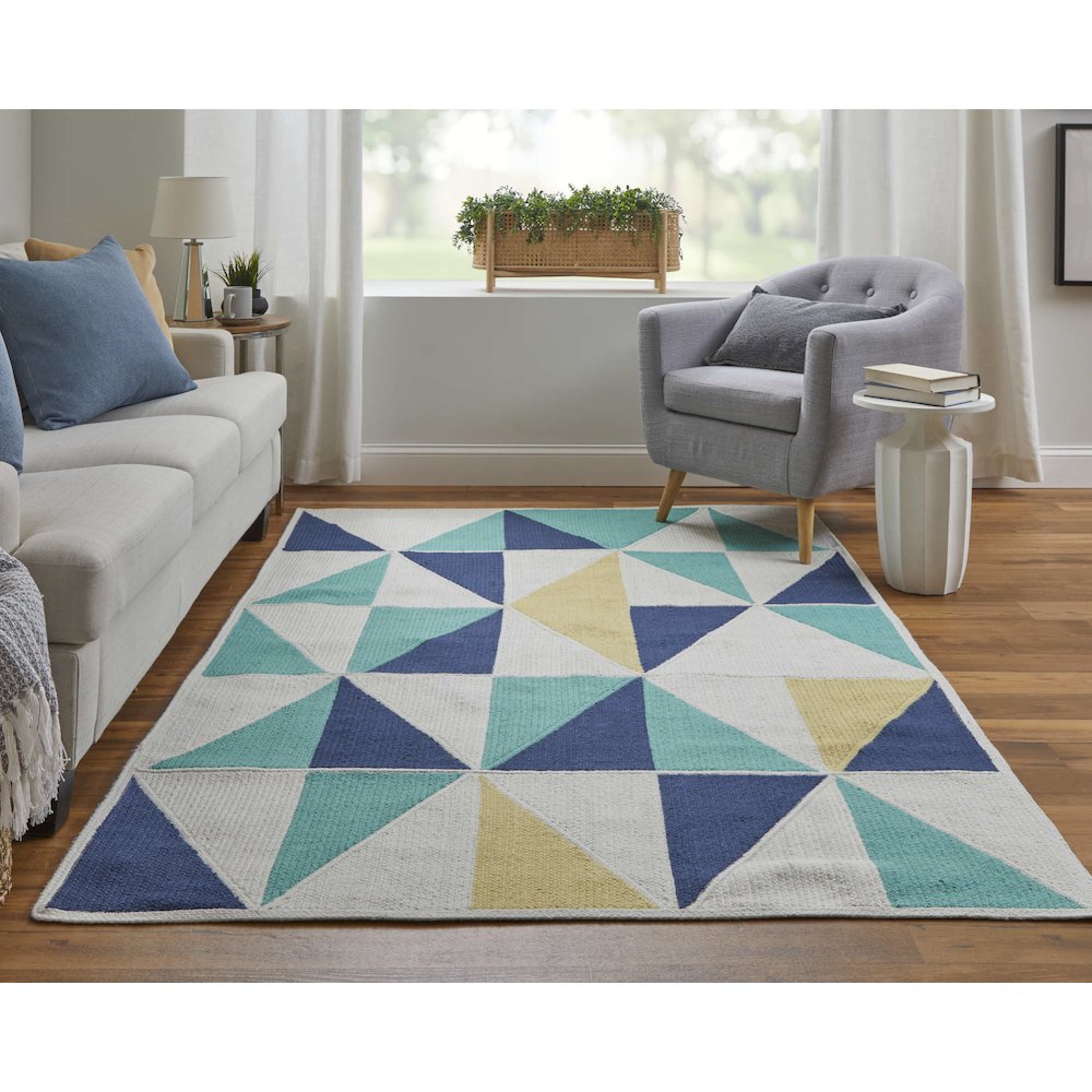 Clare Transitional Geometric, Blue/Ivory/Yellow, 5' x 8' Area Rug