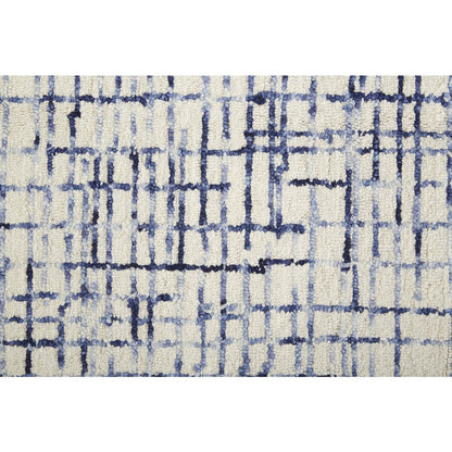Maddox Modern Tufted Architectural Area Rug, Ivory/Navy Blue, 10ft x 14ft, MDX8630FIVYNVYH00