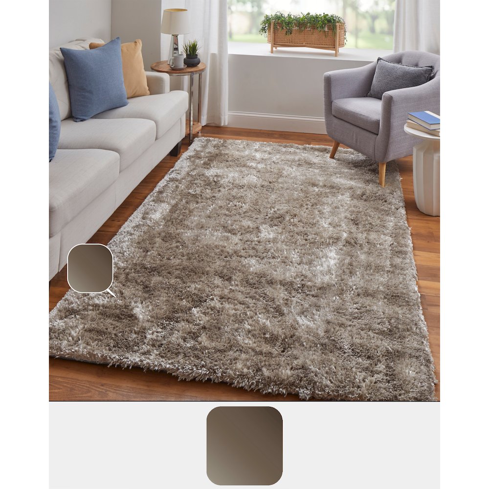 Blunham Lustrous Shimmering Shag Rug, Goloden Bronze, 5ft x 8ft Area Rug, 7494116FTPE000E10