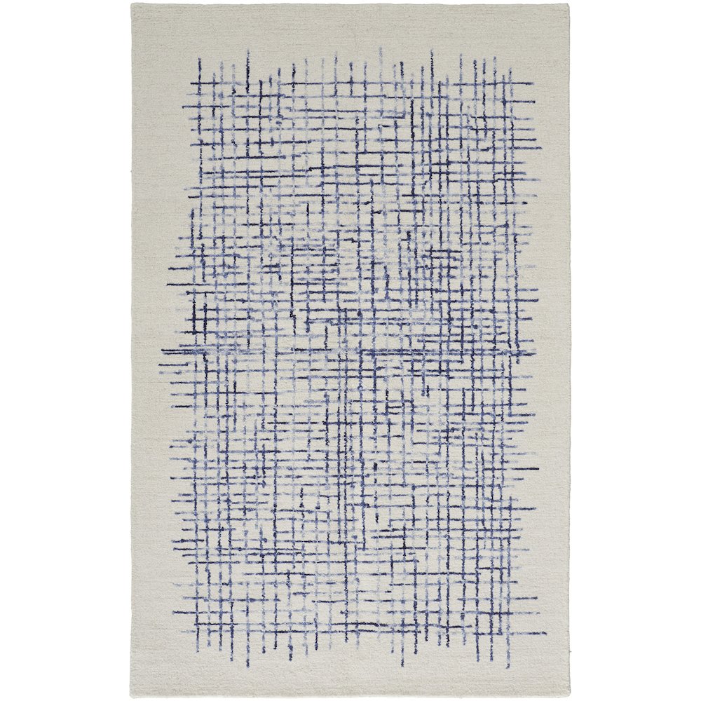 Maddox Modern Tufted Architectural Area Rug, Ivory/Navy Blue, 10ft x 14ft, MDX8630FIVYNVYH00
