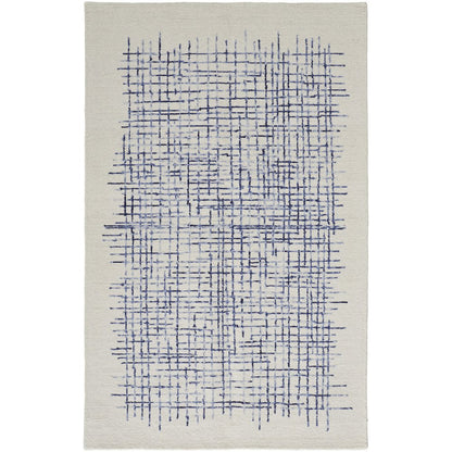 Maddox Modern Tufted Architectural Area Rug, Ivory/Navy Blue, 10ft x 14ft, MDX8630FIVYNVYH00