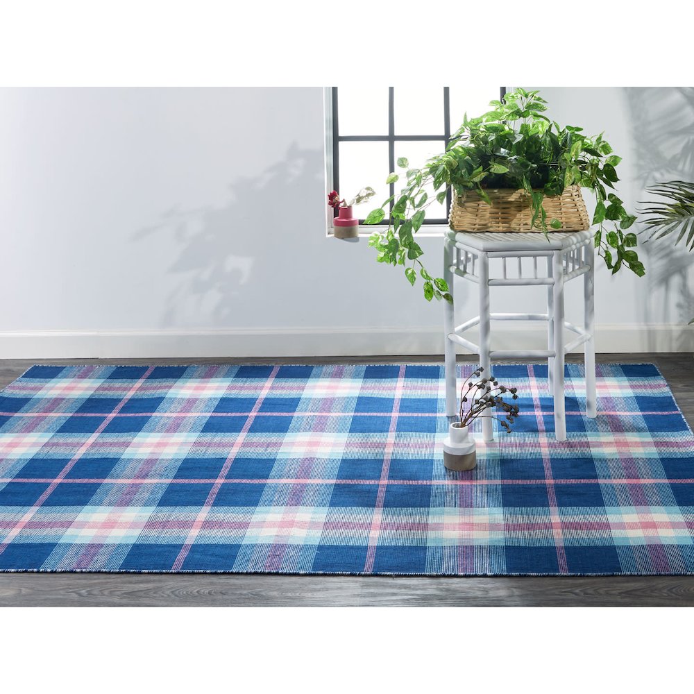 Crosby Eco-Friendly PET Dhurrie, Bright Blue/Peony Pink, 8ft x 10ft Area Rug, 8830565FNVY000F00