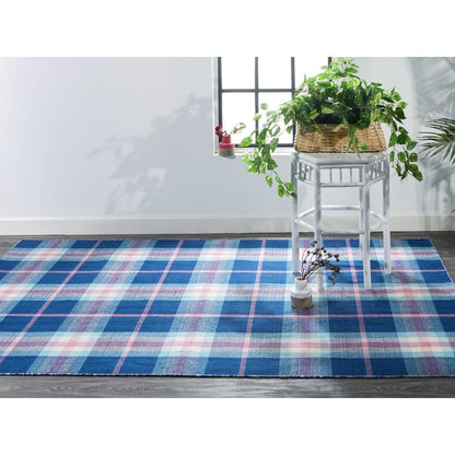 Crosby Eco-Friendly PET Dhurrie, Bright Blue/Peony Pink, 8ft x 10ft Area Rug, 8830565FNVY000F00