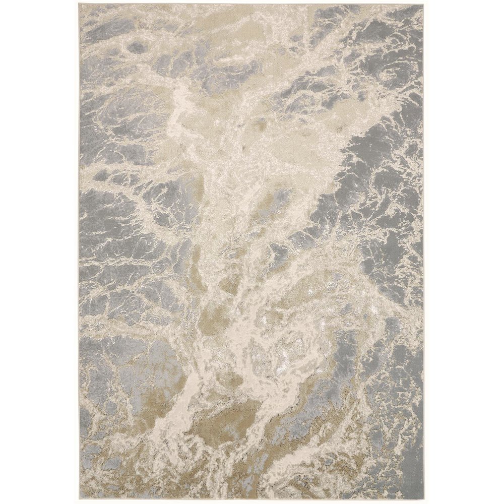 Aura Modern Abstract, Ivory/Silver/Gold, 8' x 10' Area Rug