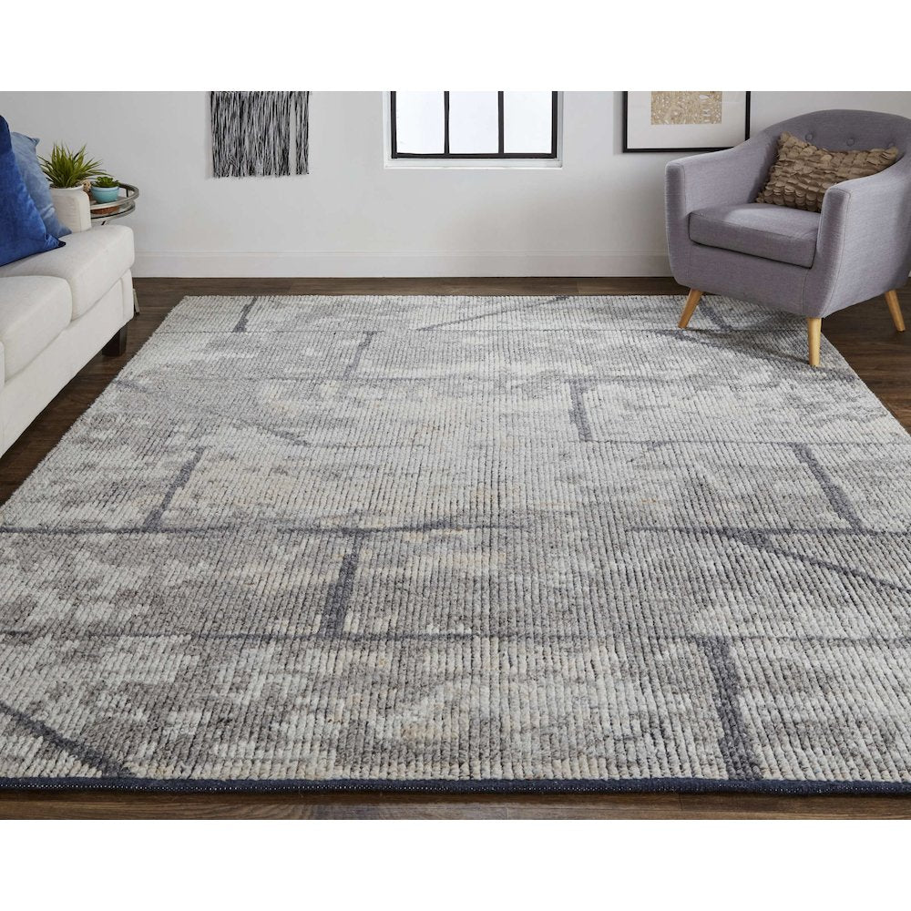 Alford Modern Abstract, Gray/Silver, 9'-6" x 13'-6" Area Rug