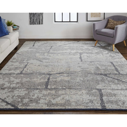 Alford Modern Abstract, Gray/Silver, 9'-6" x 13'-6" Area Rug