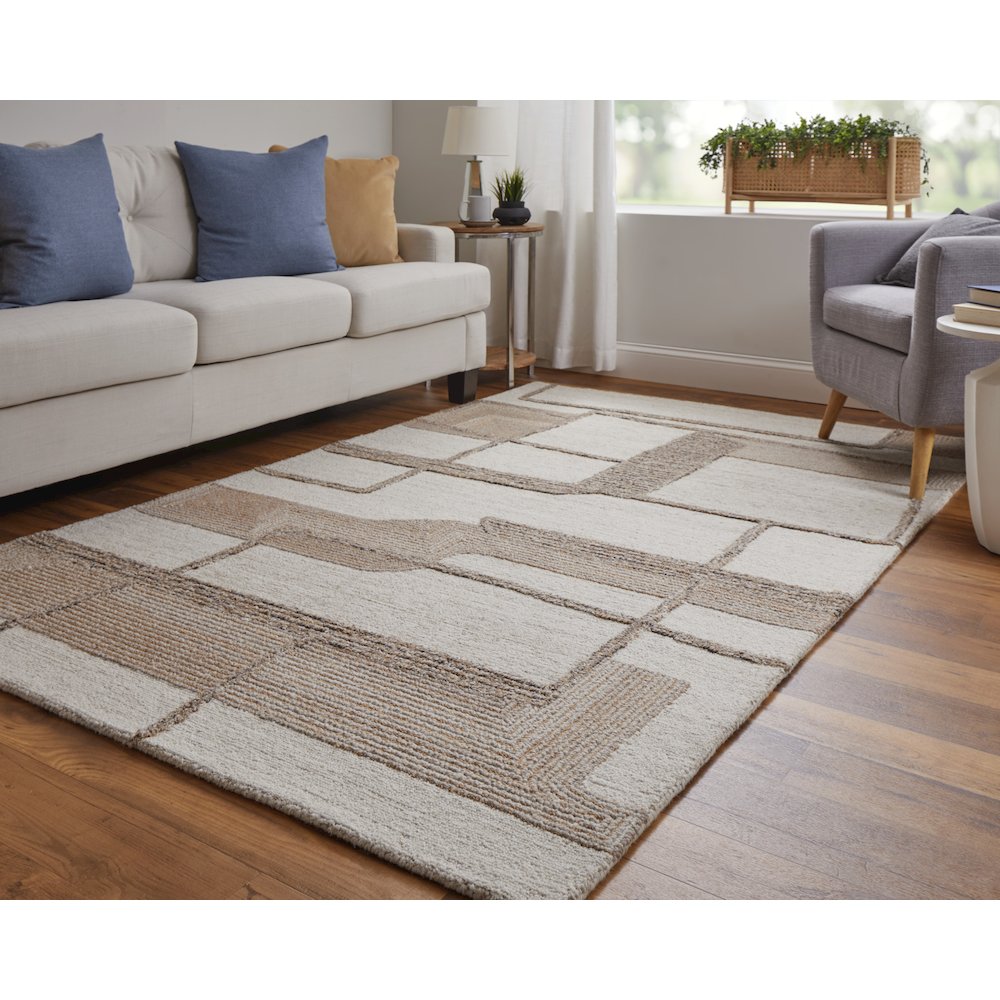 Pollock Modern Geometric, Ivory/Brown/Tan, 10' x 14' Area Rug