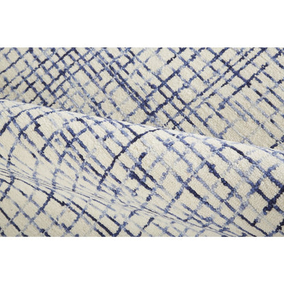 Maddox Modern Tufted Architectural Area Rug, Ivory/Navy Blue, 10ft x 14ft, MDX8630FIVYNVYH00