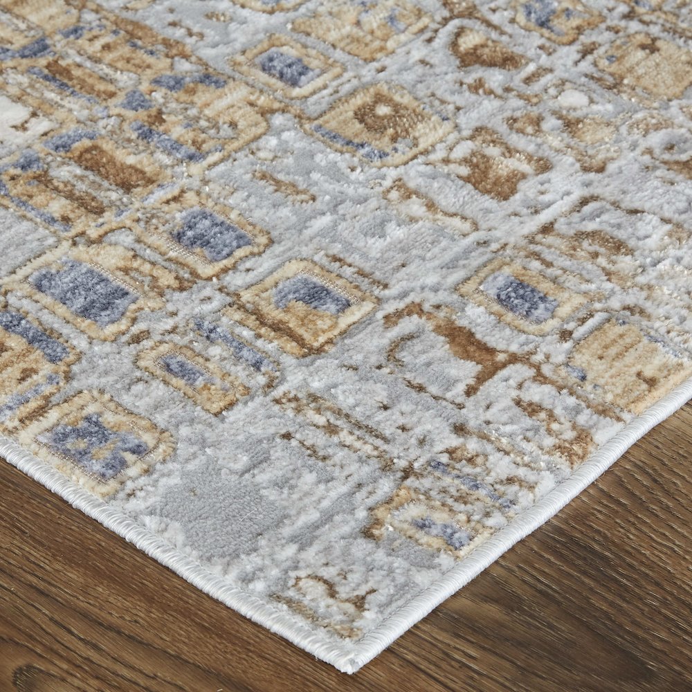 Laina Transitional Geometric, Tan/Ivory/Blue, 9'-8" x 12'-8" Area Rug