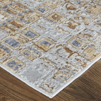 Laina Transitional Geometric, Tan/Ivory/Blue, 9'-8" x 12'-8" Area Rug
