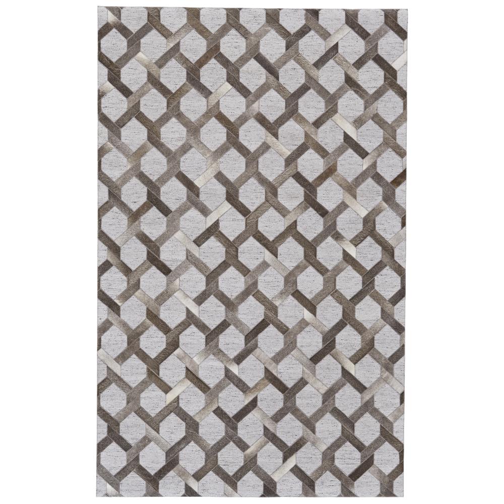 Fannin Handmade Leather Trellis Rug, Gray/Warm Taupe, 8ft x 11ft Area Rug, 7380752FSTLSTMG99