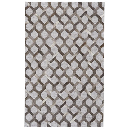 Fannin Handmade Leather Trellis Rug, Gray/Warm Taupe, 8ft x 11ft Area Rug, 7380752FSTLSTMG99