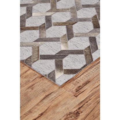 Fannin Handmade Leather Trellis Rug, Gray/Warm Taupe, 8ft x 11ft Area Rug, 7380752FSTLSTMG99