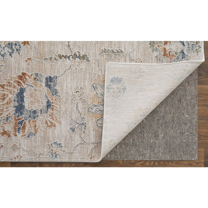 Pasha Transitional Floral & Botanical, Taupe/Ivory/Blue, 5' x 7'-6" Area Rug