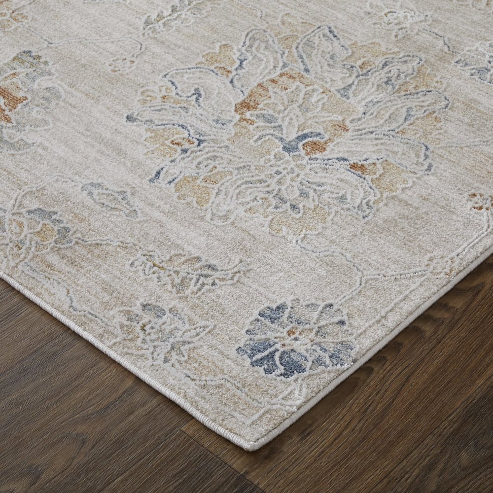 Pasha Transitional Floral & Botanical, Taupe/Ivory/Blue, 5' x 7'-6" Area Rug