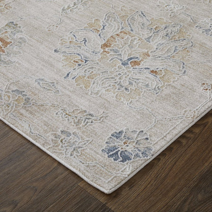 Pasha Transitional Floral & Botanical, Taupe/Ivory/Blue, 5' x 7'-6" Area Rug