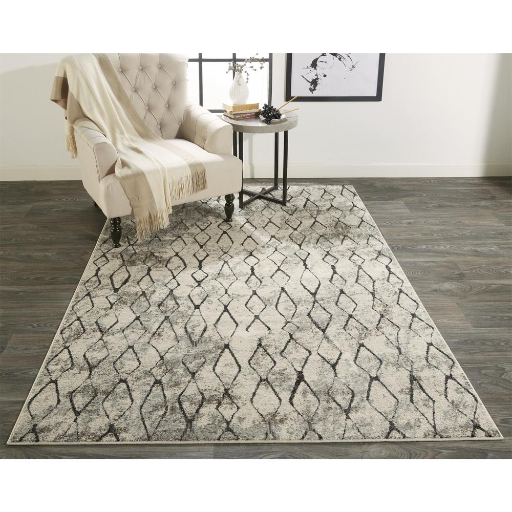 Kano Contemporary Distressed Rug, Ivory/Charcoal, 4ft-3in x 6ft-3in Accent Rug, 8643872FSNDCHLC16