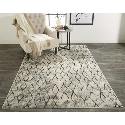 Kano Contemporary Distressed Rug, Ivory/Charcoal, 4ft-3in x 6ft-3in Accent Rug, 8643872FSNDCHLC16