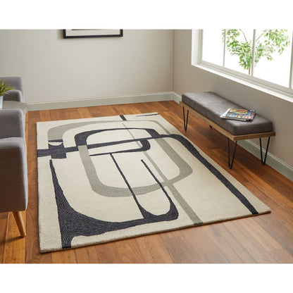 Maguire Transitional Abstract, Ivory/Gray/Black, 3'-6" x 5'-6" Accent Rug