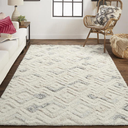 Anica Moroccan Diamond Wool TuftedAccent Rug, Ivory/Chambray Blue, 4ft x 6ft, ANC8004FIVYBLUC00