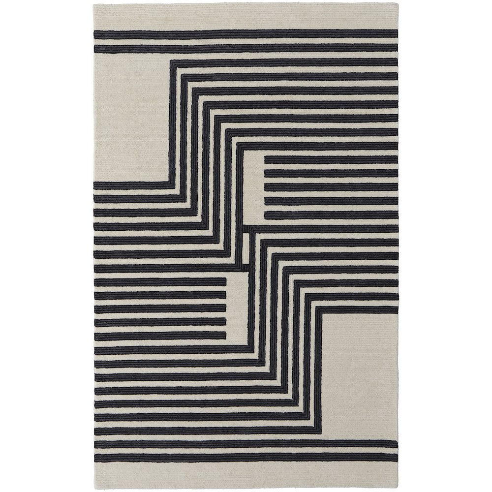 Maguire Transitional Abstract, Gray/Ivory/Black, 3'-6" x 5'-6" Accent Rug