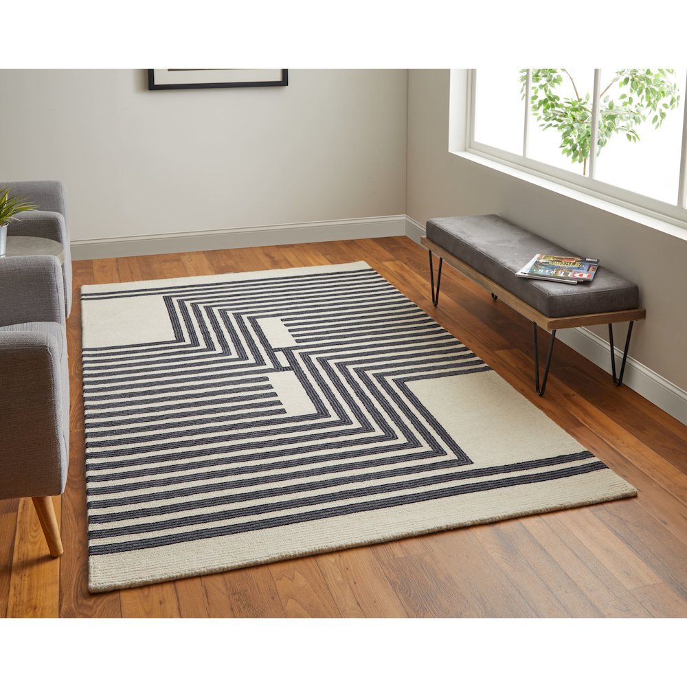 Maguire Transitional Abstract, Gray/Ivory/Black, 3'-6" x 5'-6" Accent Rug