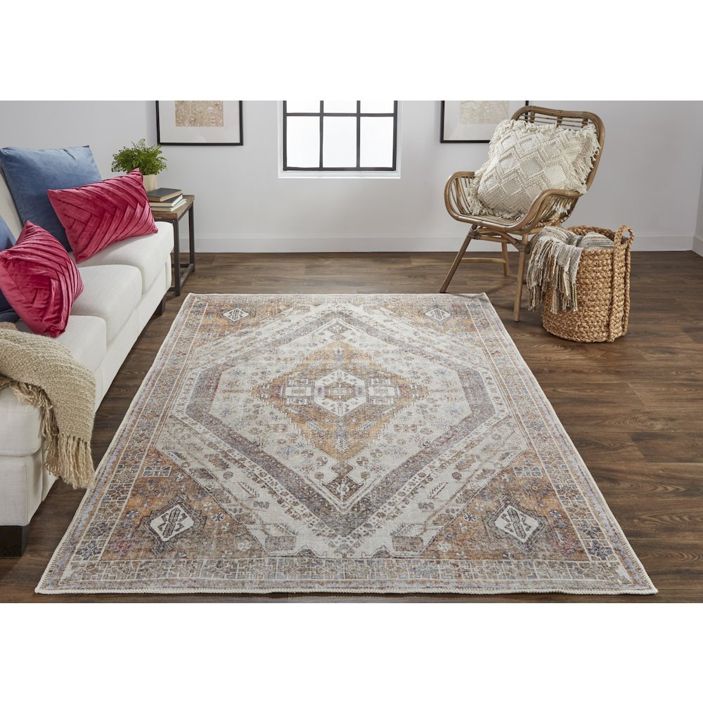 Percy Vintage Medallion Rug, Terracotta/Country Blue, 9ft-2in x 12ft Area Rug, PRC39ANFTAN000G22