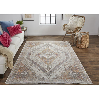 Percy Vintage Medallion Rug, Terracotta/Country Blue, 9ft-2in x 12ft Area Rug, PRC39ANFTAN000G22