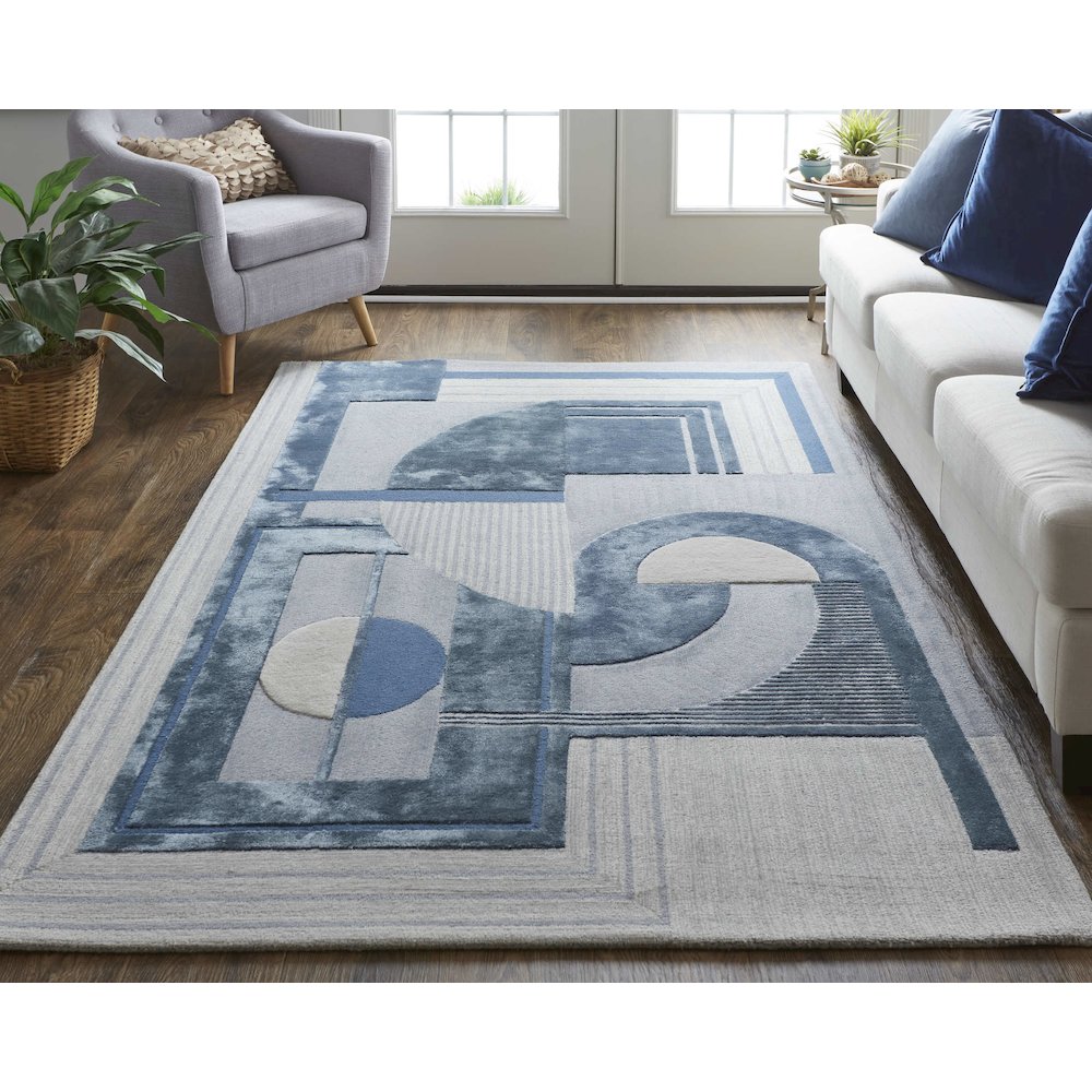 Nash Modern Geometric, Blue/Ivory/Gray, 10' x 14' Area Rug