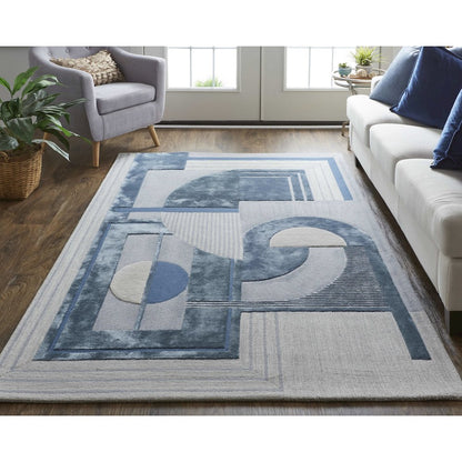 Nash Modern Geometric, Blue/Ivory/Gray, 10' x 14' Area Rug