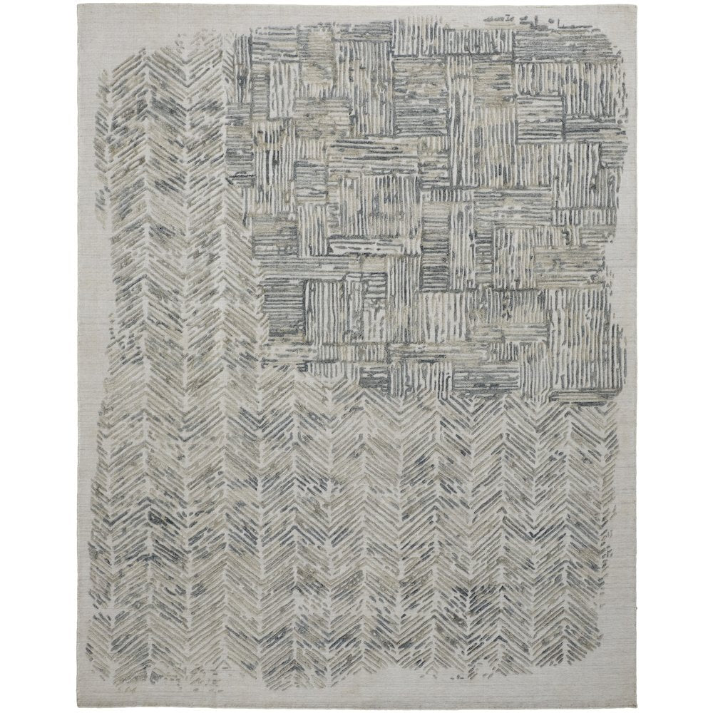 Elias Modern Abstract, Green/Blue/Ivory, 5' x 8' Area Rug