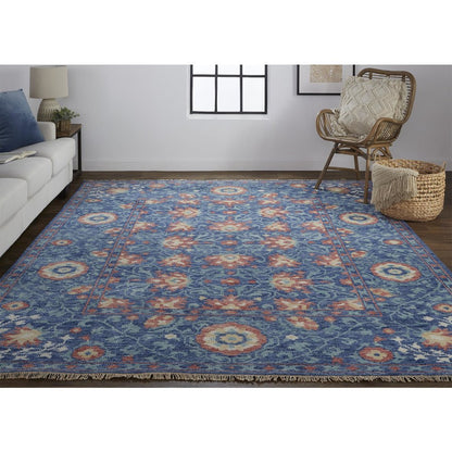 Beall Luxury Wool Rug, Ornamental Floral, Blue, 8ft-6in x 11ft-6in Area Rug, BEA6713FBLU000G50