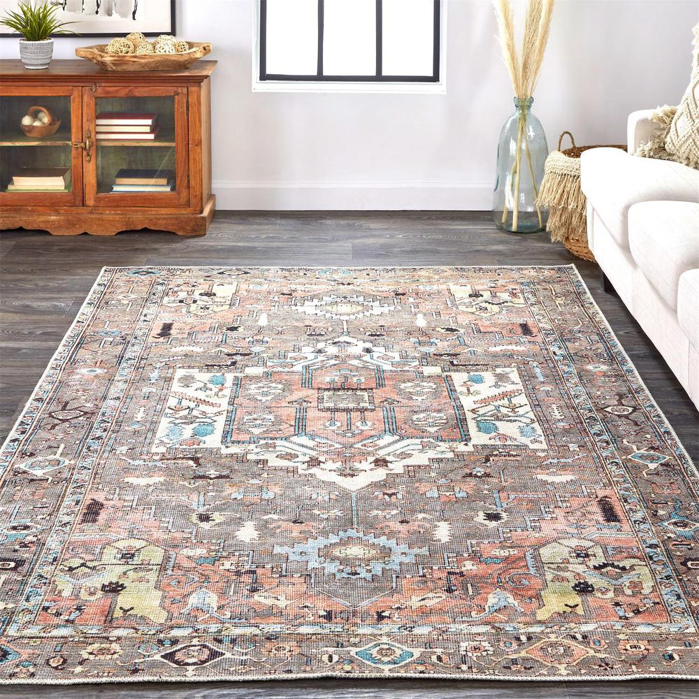 Percy Vintage Medallion Rug, Pink Clay/Warm Gray, 5ft-3in x 7ft-6in Area Rug, PRC39AJFGRYMLTE76