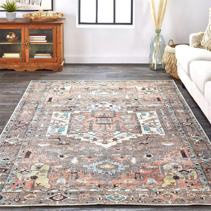 Percy Vintage Medallion Rug, Pink Clay/Warm Gray, 5ft-3in x 7ft-6in Area Rug, PRC39AJFGRYMLTE76