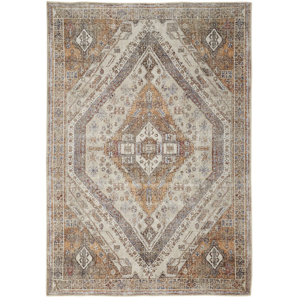 Percy Vintage Medallion Rug, Terracotta/Country Blue, 9ft-2in x 12ft Area Rug, PRC39ANFTAN000G22