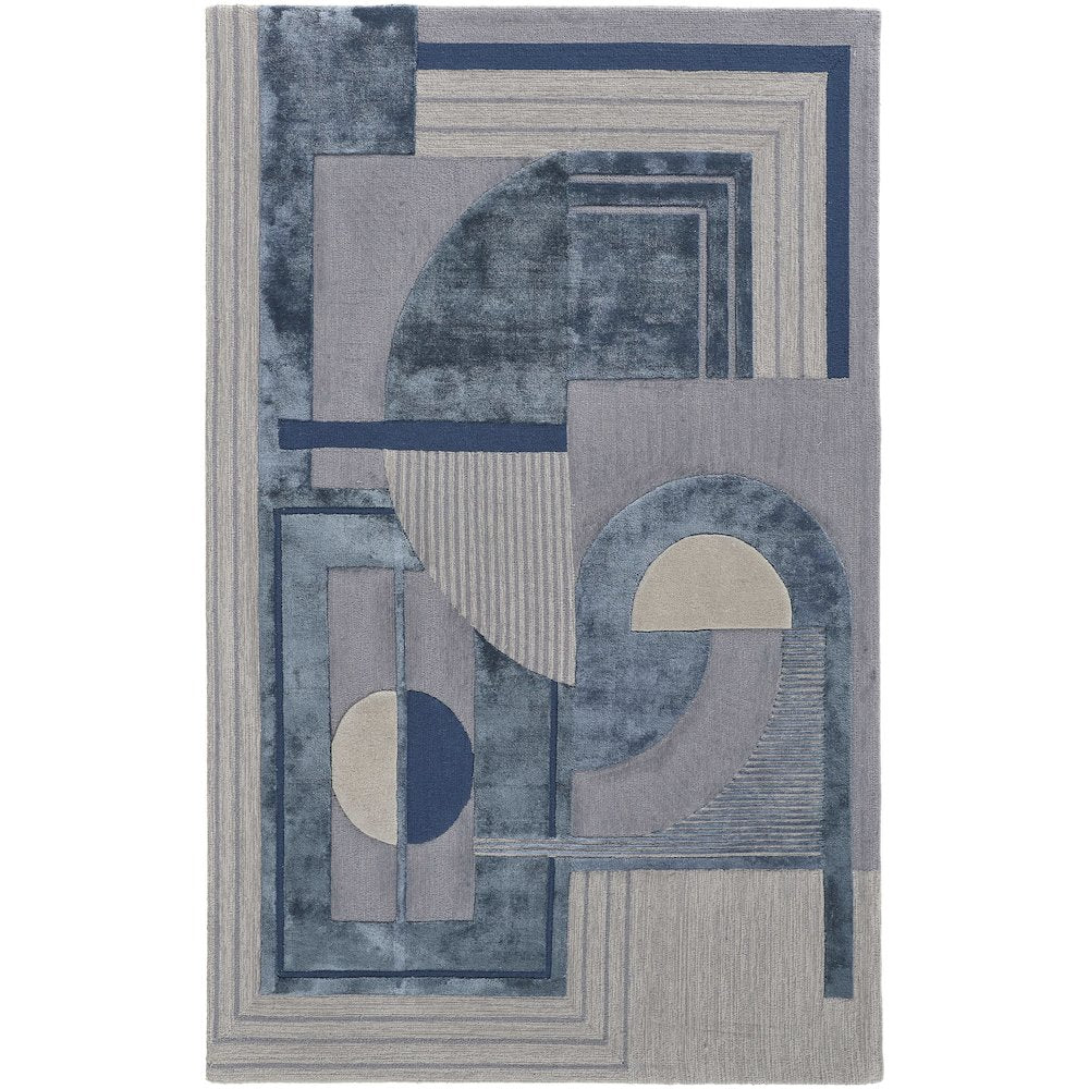 Nash Modern Geometric, Blue/Ivory/Gray, 10' x 14' Area Rug