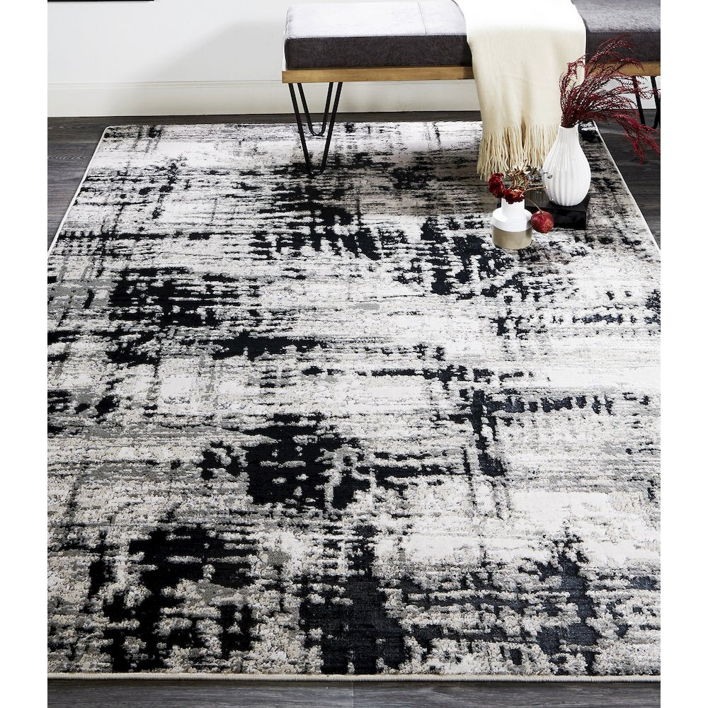 Micah Modern Abstract, Black/White/Gray, 12' x 15' Area Rug