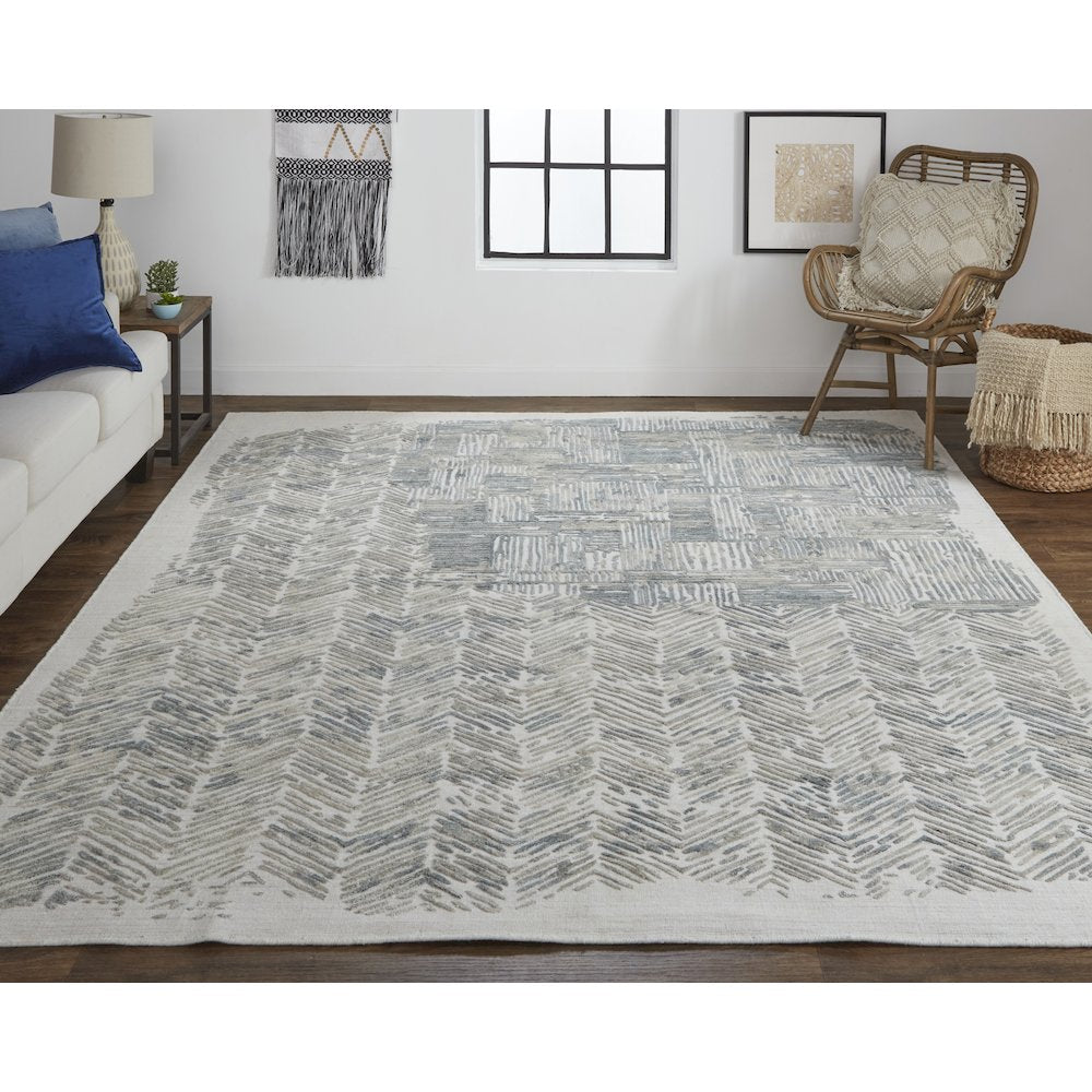 Elias Modern Abstract, Green/Blue/Ivory, 5' x 8' Area Rug