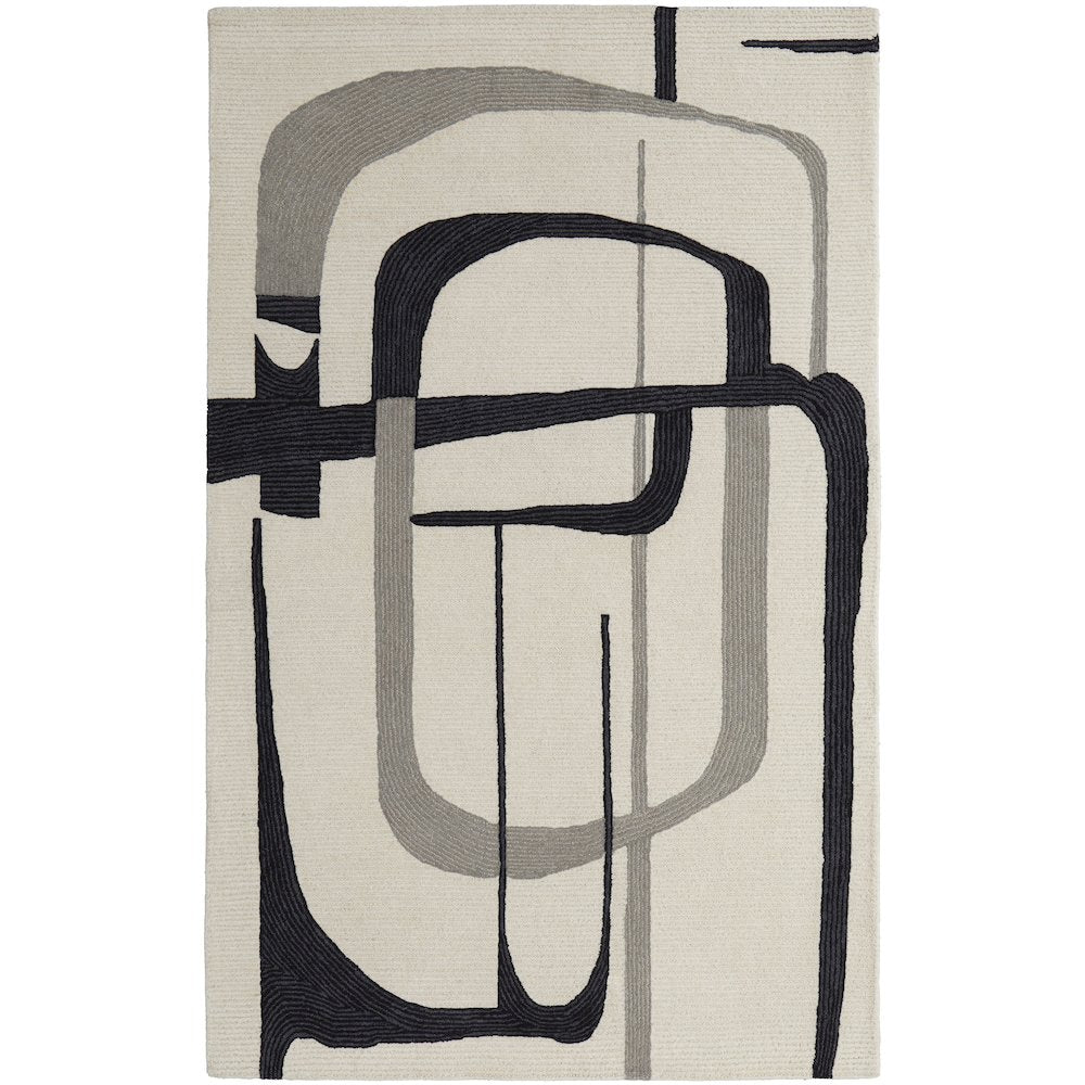 Maguire Transitional Abstract, Ivory/Gray/Black, 3'-6" x 5'-6" Accent Rug