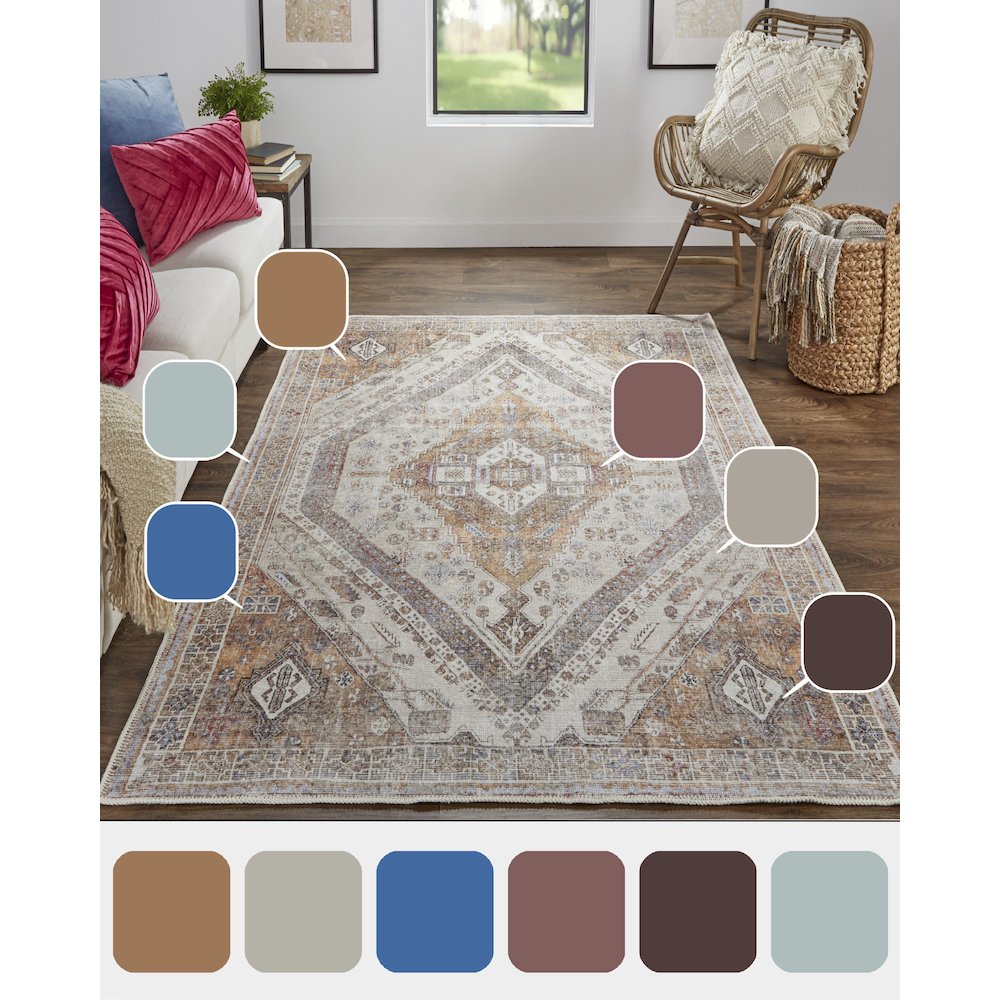 Percy Vintage Medallion Rug, Terracotta/Country Blue, 9ft-2in x 12ft Area Rug, PRC39ANFTAN000G22