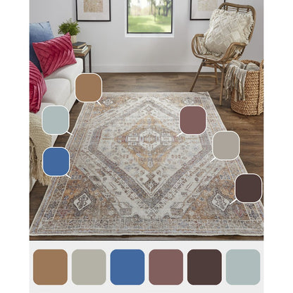 Percy Vintage Medallion Rug, Terracotta/Country Blue, 9ft-2in x 12ft Area Rug, PRC39ANFTAN000G22