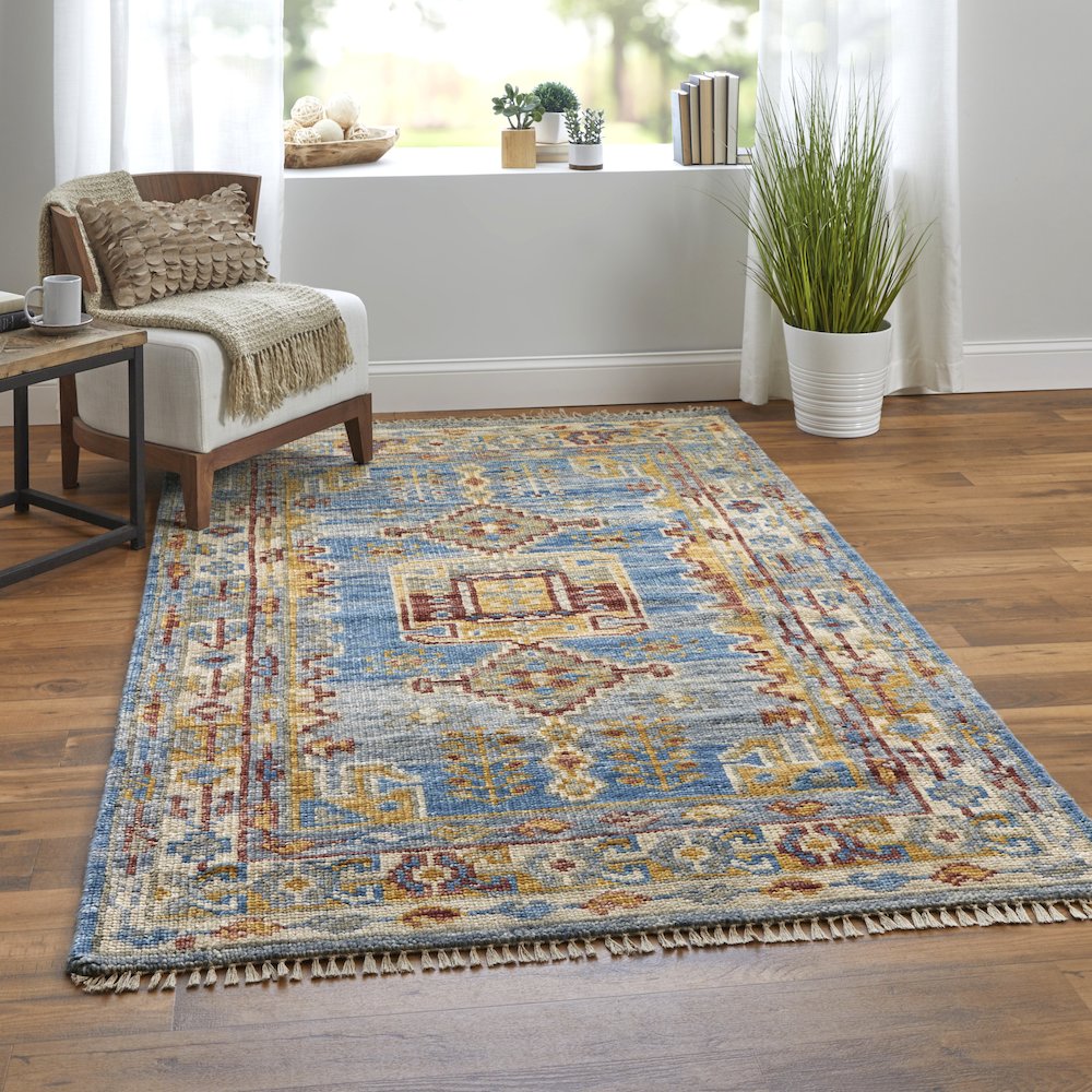 Fillmore Traditional Geometric, Blue/Yellow/Red, 3' x 5' Accent Rug