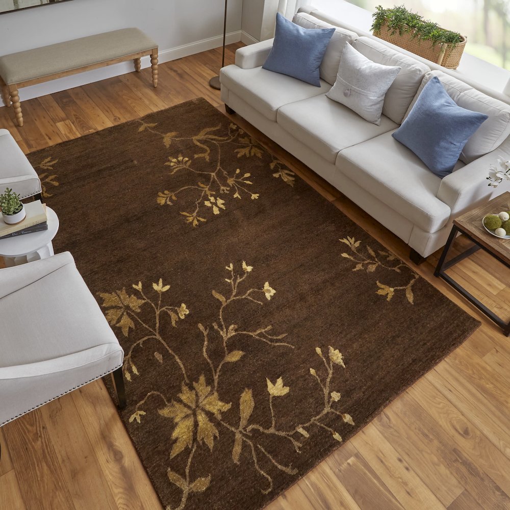 Cordonnet Transitional Floral & Botanical, Green/Gold, 7'-9" x 9'-9" Area Rug