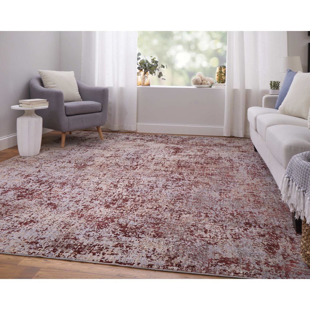 Pryor Modern Watercolor, Red/Gray/Blue, 7'-10" x 10' Area Rug
