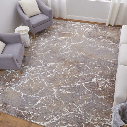Pryor Modern Abstract, Taupe/Brown/White, 6'-7" x 9'-6" Area Rug