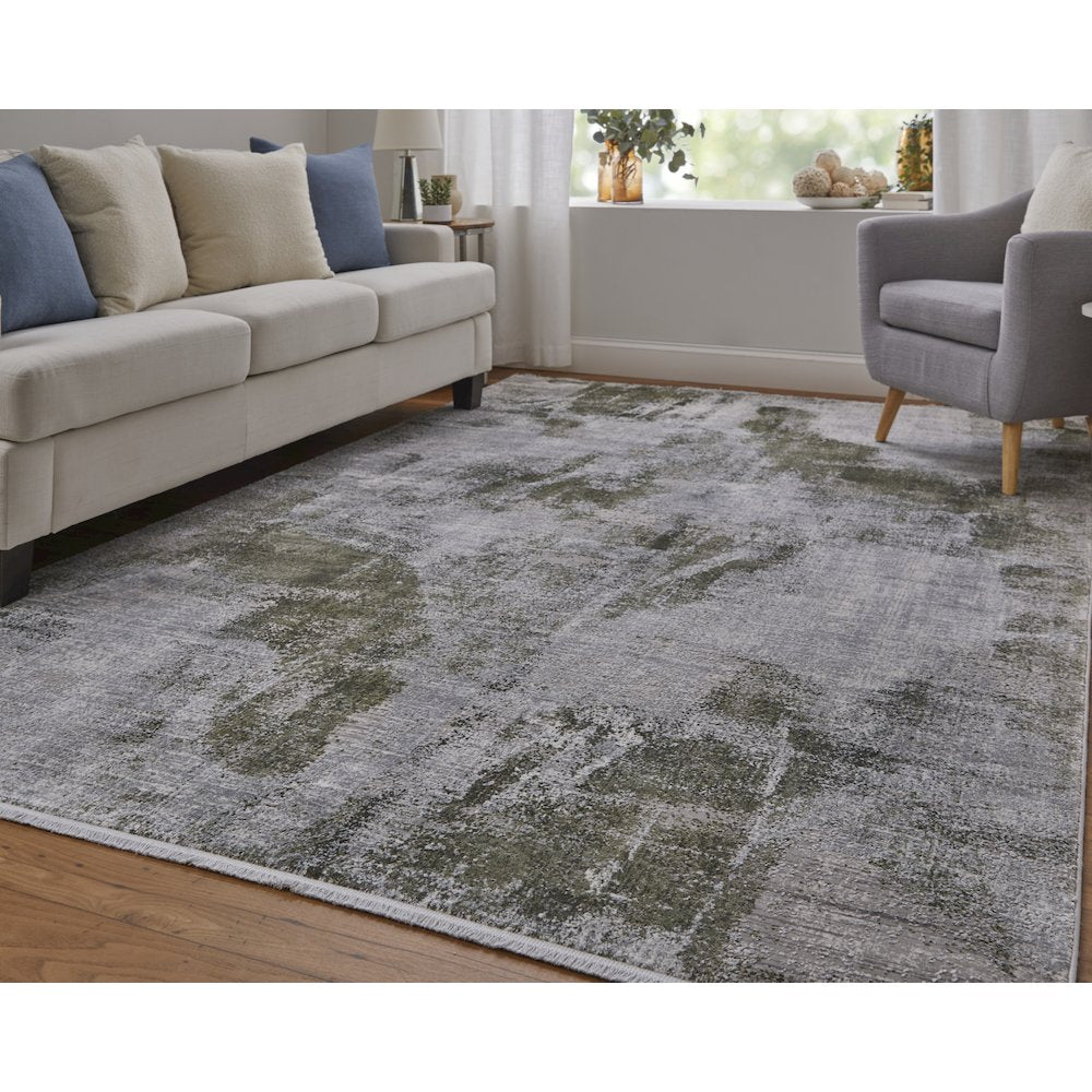 Cadiz Modern Ikat, Gray/Green/Silver, 4'-10" x 7'-10" Area Rug