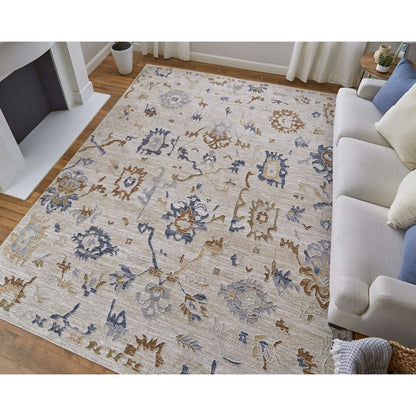 Pasha Transitional Floral & Botanical, Ivory/Blue/Gold, 7'-10" x 10'-3" Area Rug
