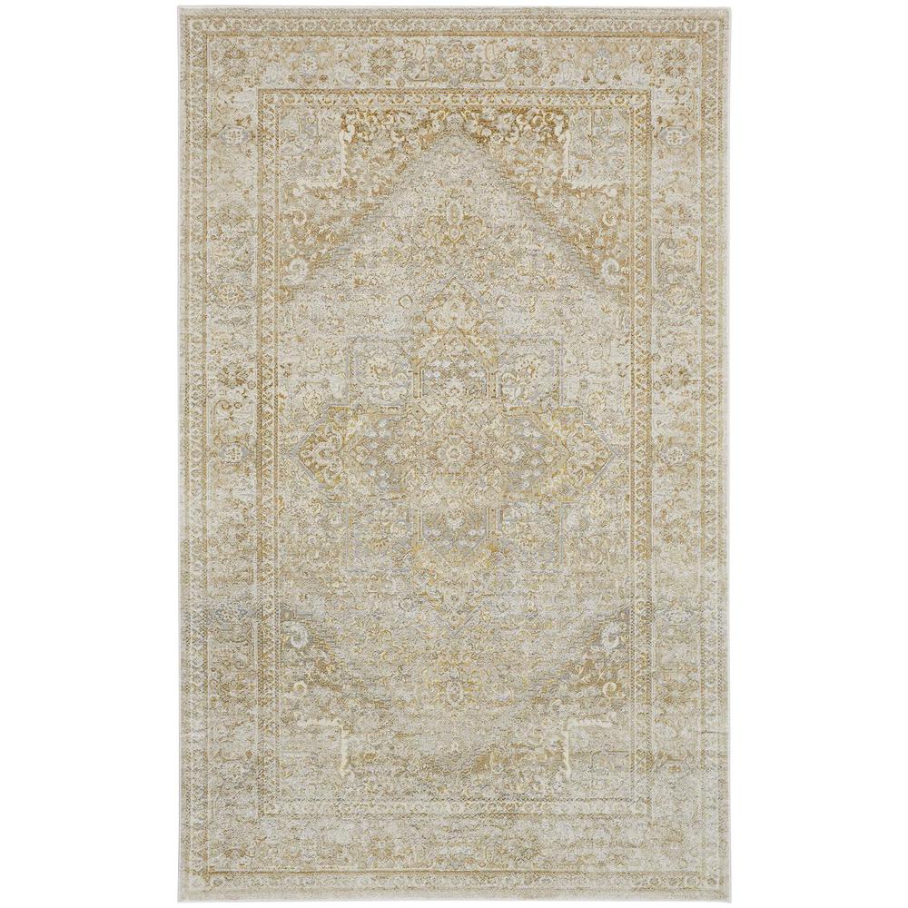 Aura Modern Ornamental Rug, Beige/Gold, 6ft - 7in x 9ft - 6in Area Rug, AUR3734FBRNGLDF05