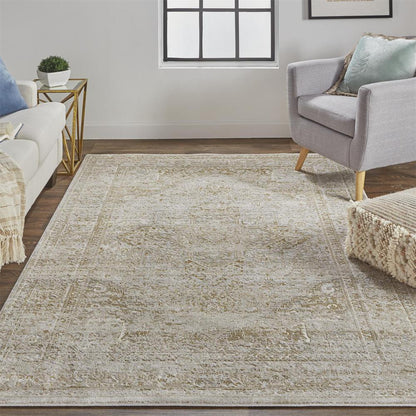 Aura Modern Ornamental Rug, Beige/Gold, 6ft - 7in x 9ft - 6in Area Rug, AUR3734FBRNGLDF05