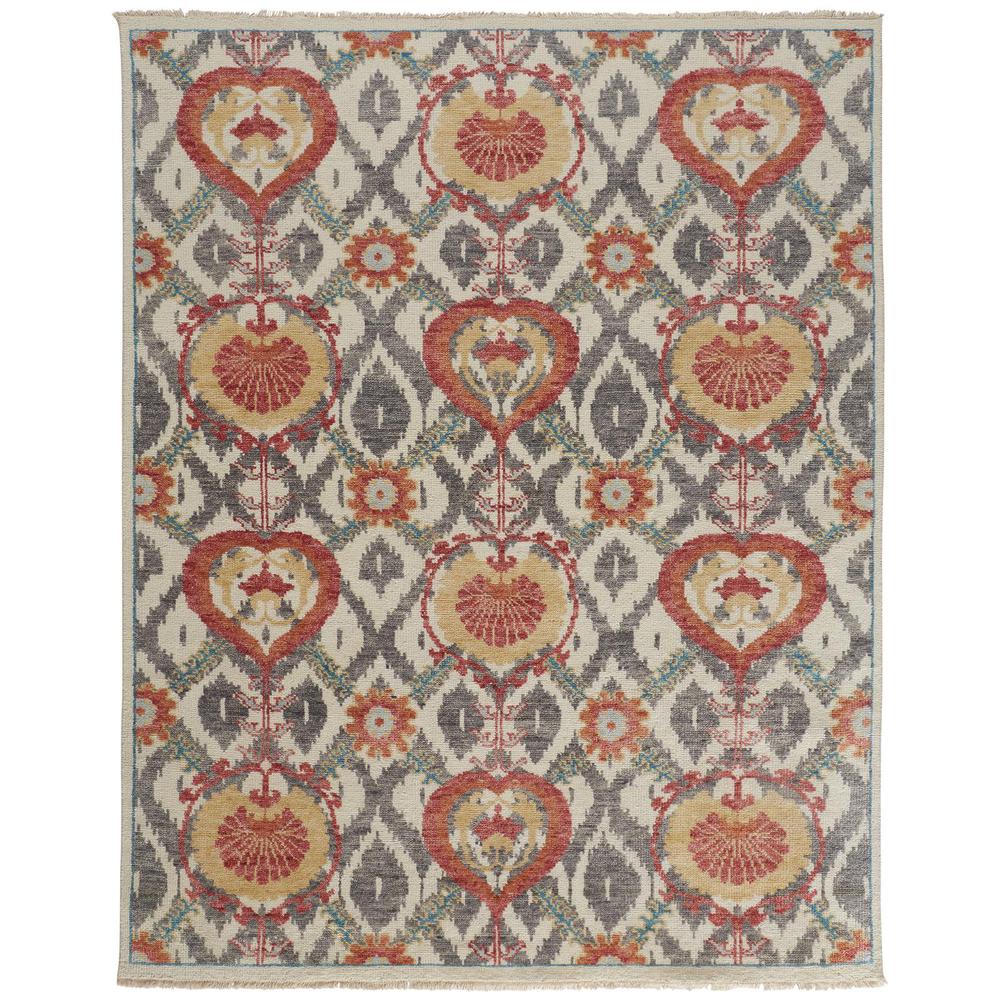 Beall Luxury Wool Rug, Ornamental Ikat, Red Orange, 5ft-6in x 8ft-6in Area Rug, BEA6712FRST000E50